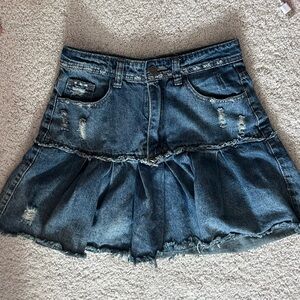harajuku denim pleated mini skirt